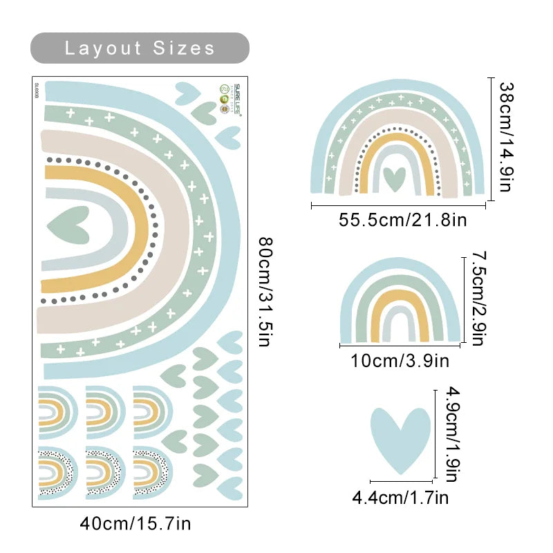 Rainbow Hearts Wall Bedroom Art Sticker