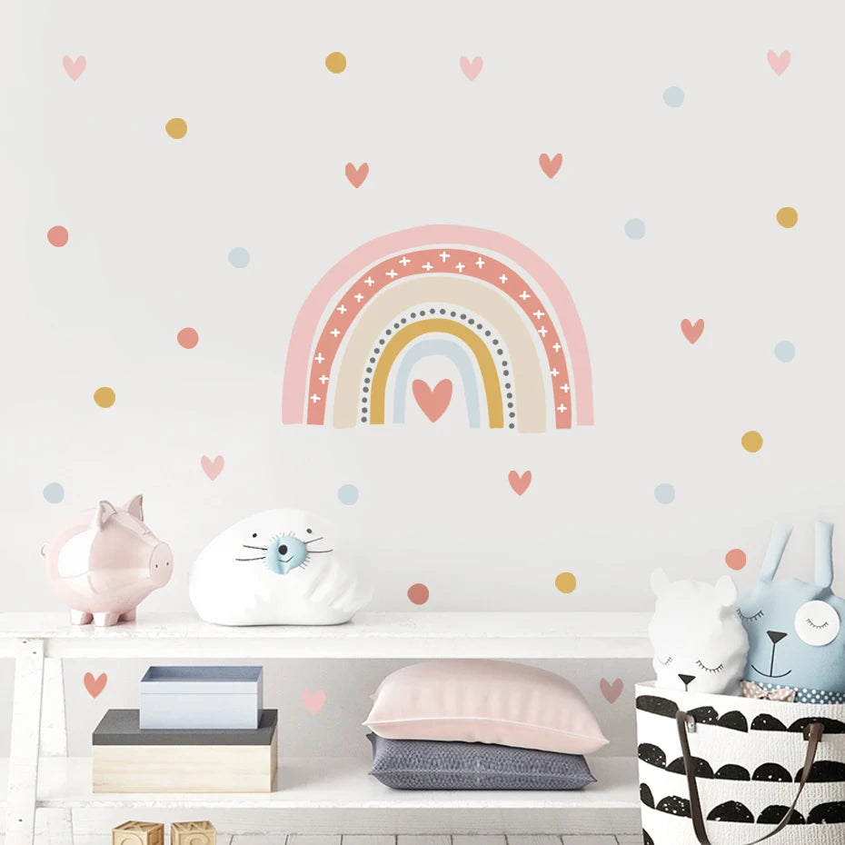 Rainbow Hearts Wall Bedroom Art Sticker