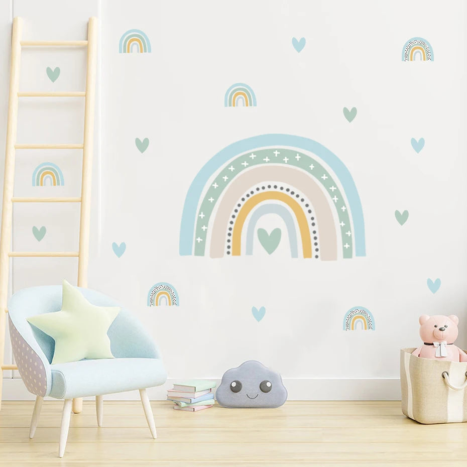 Rainbow Hearts Wall Bedroom Art Sticker