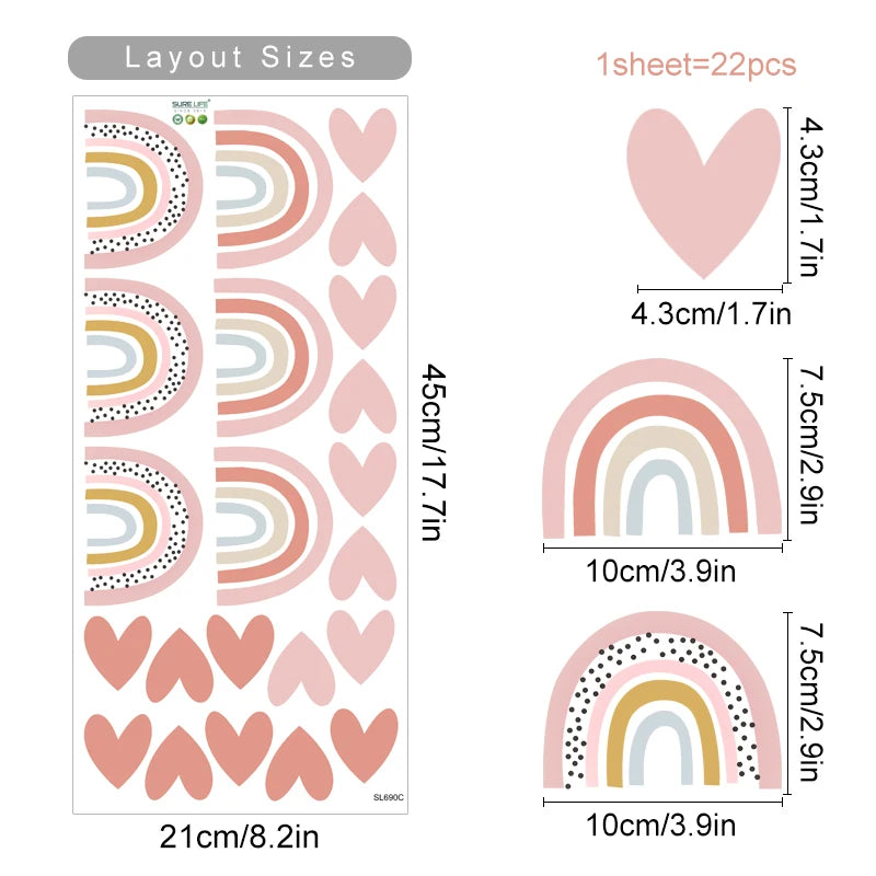 Rainbow Hearts Wall Bedroom Art Sticker