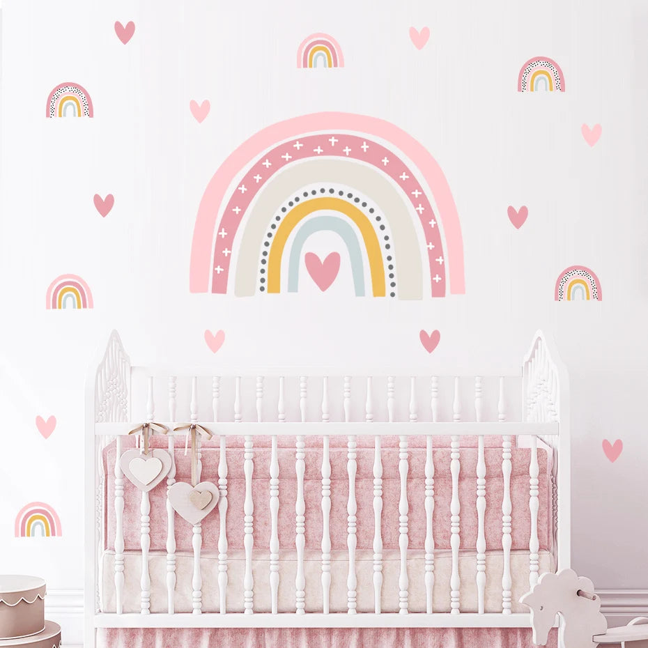 Rainbow Hearts Wall Bedroom Art Sticker