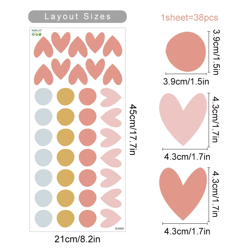 Rainbow Hearts Wall Bedroom Art Sticker