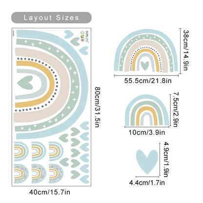 Rainbow Hearts Wall Bedroom Art Sticker