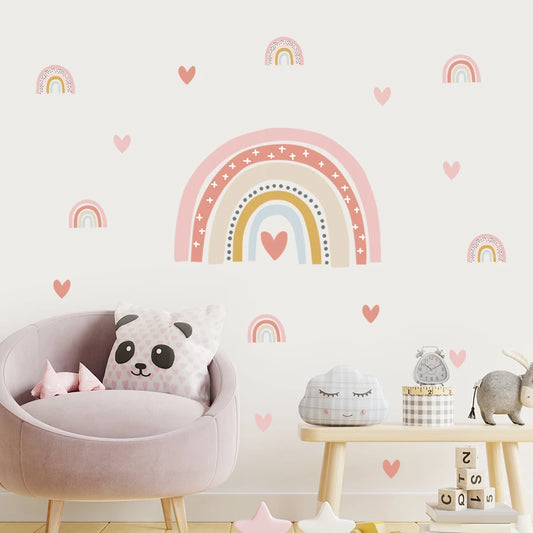 Rainbow Hearts Wall Bedroom Art Sticker